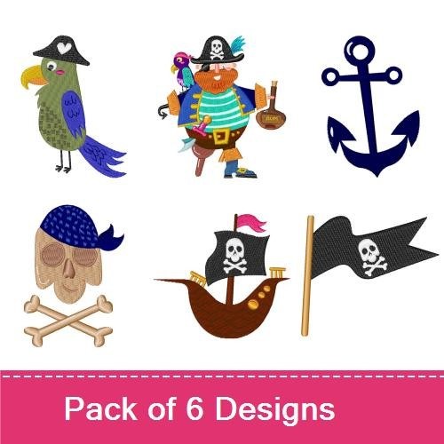 Pirate Adventure Embroidery Designs Bundle – Pirate Captain, Parrot, Anchor & More (6 Designs)