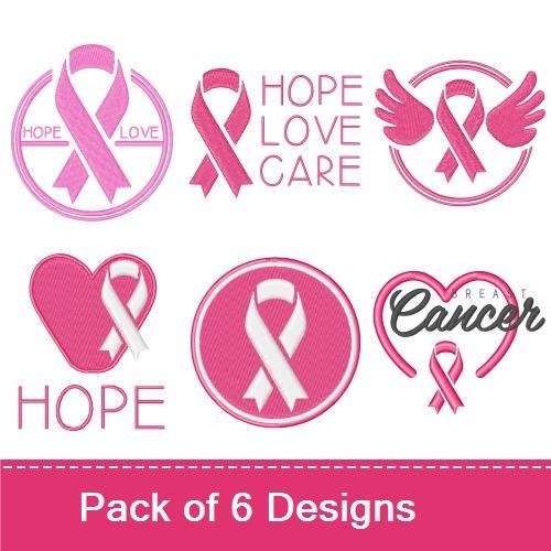 Breast Cancer Awareness Embroidery Designs Bundle – Hope & Love Ribbons, Angels with Ribbon & More (6 Designs)
