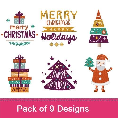 Whimsical Christmas Embroidery Designs Bundle – Santa Claus, Reindeer, Christmas Trees, Presents & More (9 Designs)