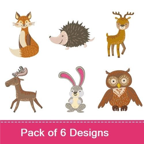 Woodland Animal Friends Embroidery Bundle – Fox, Hedgehog, Deer, & More (6 Designs)