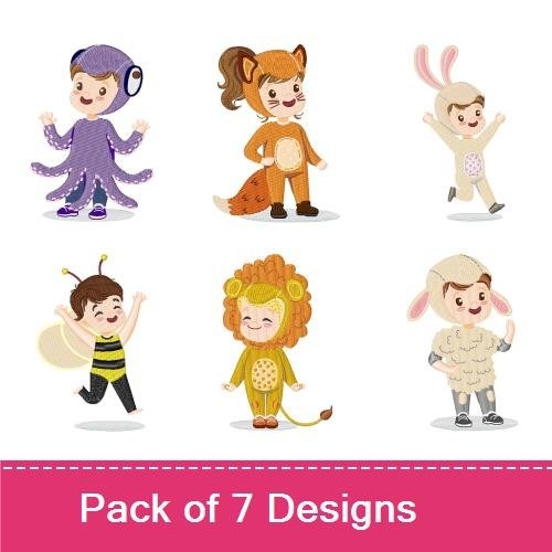 Animal Costumes for Kids Embroidery Bundle – Octopus, Fox, Bunny, Bee & More (7 Designs)