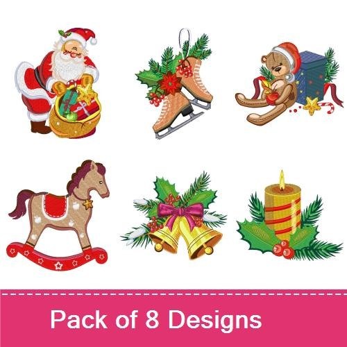 Christmas Characters Embroidery Designs Bundle – Santa Claus, Teddy Bear, Snowman & More (8 Designs)