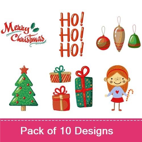 Christmas Characters & Gifts Embroidery Bundle – Elf with Candy Cane, Wrapped Christmas Gift with Ribbon, & More (10 Designs)