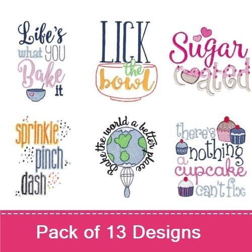 Baking Quotes Embroidery Designs Bundle – Life's what you Bake it, LICK the bowl, Sugar Coated & More (13 Designs)