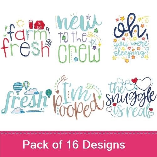 Whimsical Sayings Embroidery Designs Bundle – Hello World, Farm Fresh, I'm Hooked & More (16 Designs)