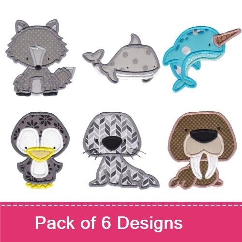 Wolf, Whale & Narwhal Embroidery Bundle – Cute Sea Creatures (6 Designs)