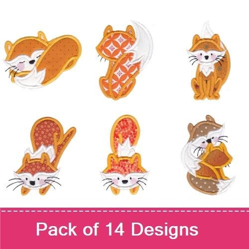 Applique Cute Fox Embroidery Bundle – Sitting Fox, Fox Face, Fox in Hat & More (14 Designs)