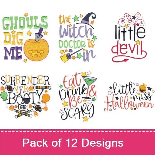 Funny Halloween Quotes Embroidery Designs Bundle – Ghouls Dig Me, The Witch Doctor Is In, Surrender Your Booty & More (12 Designs)