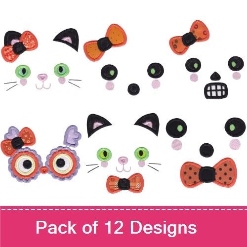 Applique Halloween Faces Embroidery Designs Bundle – Cat, Skeleton, Owl, Ghost & More (12 Designs)