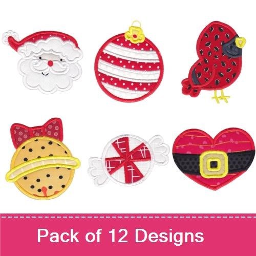 Applique Christmas Embroidery Designs Bundle – Santa Face, Christmas Ornament, Heart with Belt & More (12 Designs)