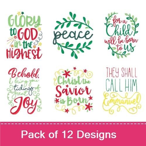Christmas Scripture & Joy Embroidery Designs Bundle – Glory to God, Come Let Us Adore Him, & More (12 Designs)