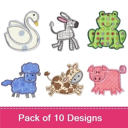Animal Embroidery Bundle – Cute Farm & Pond Characters (10 Designs)