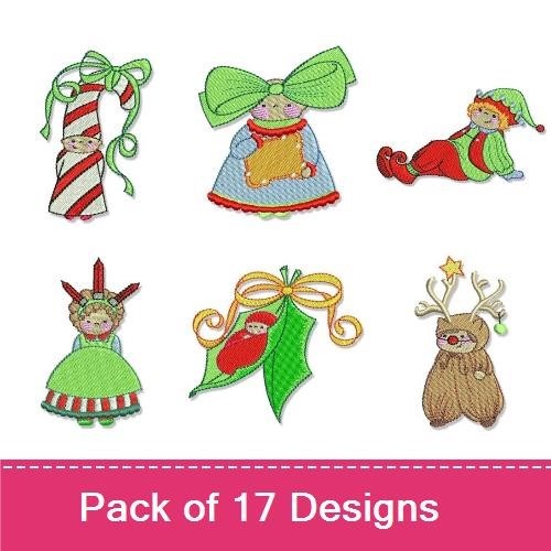 Christmas Elf Embroidery Designs Bundle – Holiday Elf, Candy Cane, Reindeer & More (17 Designs)