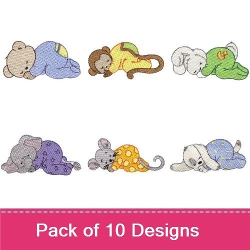 Sleeping Animal Embroidery Bundle – Cute Baby Designs (10 Designs)