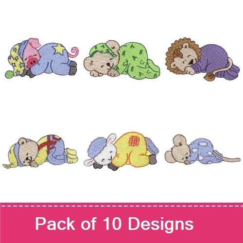 Sleeping Animal Embroidery Bundle – Cute Designs (10 Designs)