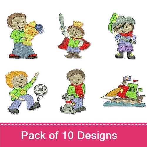 Boy Characters Embroidery Bundle – Fun Themes (10 Designs)