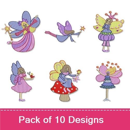Fairies Embroidery Designs Bundle – Fairy with Wand, Dancing Fairy, Flower Fairy & More (10 Designs)