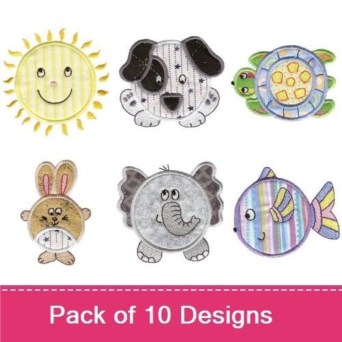 Smiling Sun, Dog Face & Animal Embroidery Bundle – Cute Designs (10 Designs)
