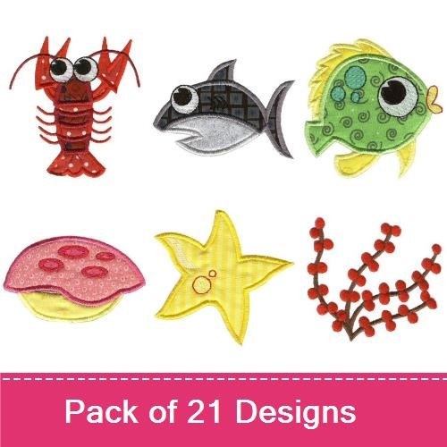 Applique Cute Sea Creatures Embroidery Bundle – Purple Octopus, Whale, Squid & More (21 Designs)