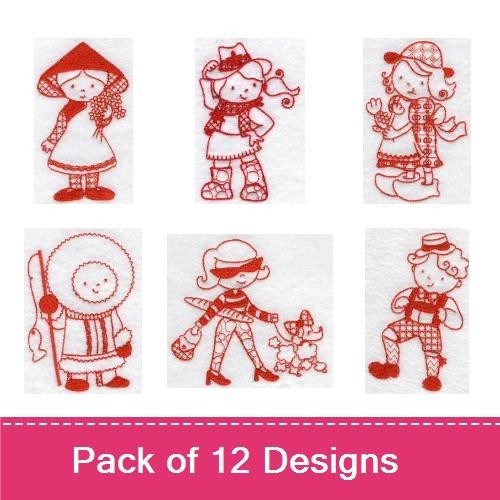 Kids Of The World Redwork