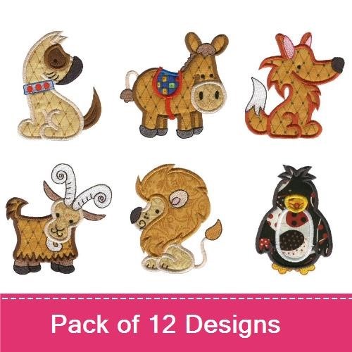 Animal Embroidery Bundle – Adorable Dog, Horse, Fox & More (12 Designs)