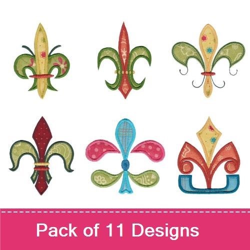 Applique Colorful Fleur-de-Lis Embroidery Designs Bundle – Vibrant Elements & More (11 Designs)