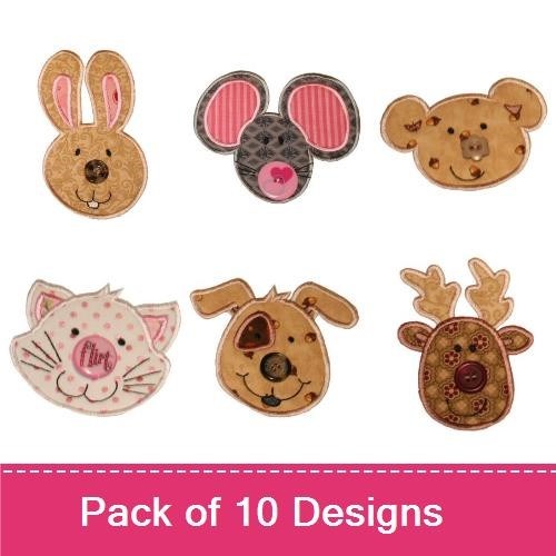 Animal Faces Embroidery Bundle – Bunny, Mouse, Bear, Cat & More (10 Designs)
