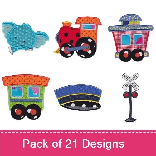 Applique Kids Train and Animal Embroidery Bundle – Bear, Sheep, Monkey & More (21 Designs)