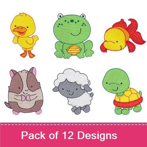 Duck, Frog & Goldfish Embroidery Bundle – Cute Animal Designs (12 Designs)
