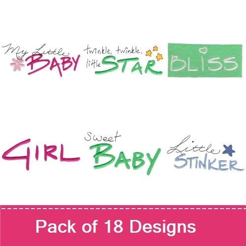Baby-Themed Word Embroidery Designs Bundle – My Little Baby, Twinkle Twinkle Little Star, Bliss & More (18 Designs)