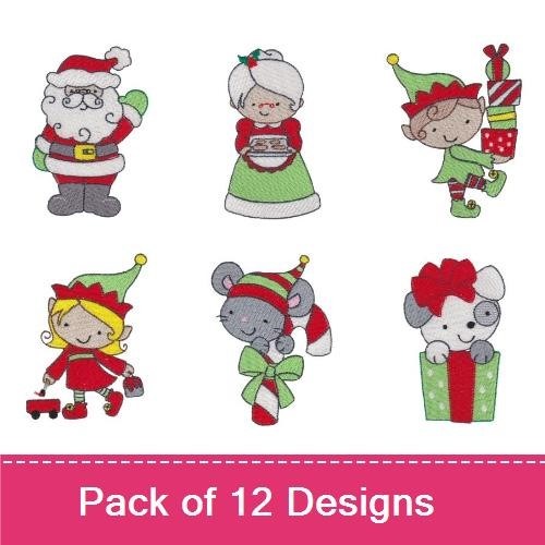 Santa Claus, Elf & Mrs. Claus Embroidery Bundle – Holiday Characters (12 Designs)