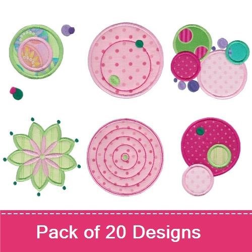 Applique Polka Dot Circle Embroidery Bundle – Green & Pink Dots, Multi-Colored Circle & More (20 Designs)