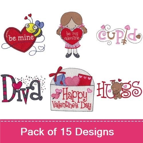 Valentine's Day Embroidery Bundle – Cupid, Hearts & More (15 Designs)