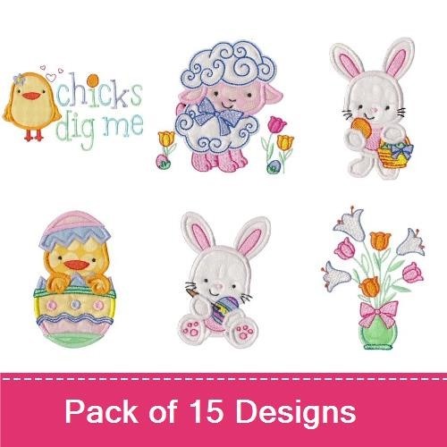 Applique Easter Characters Embroidery Designs Bundle – Easter Bunny, Chick, Sheep, Duck & More (15 Designs)