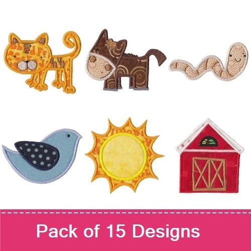 Applique Cute Farm Animals Embroidery Bundle – Rooster, Chick, Bunny, Cow & More (15 Designs)