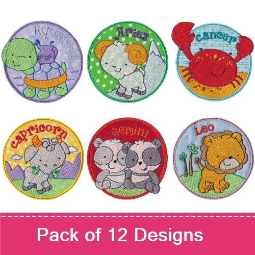 Zodiac Animal Embroidery Bundle – Cute Zodiac Signs (12 Designs)