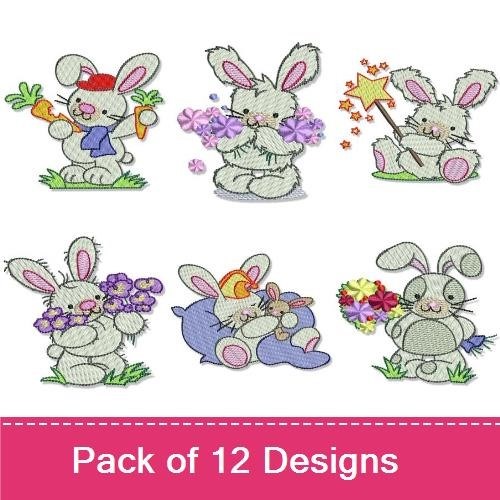 Bunny Gardening Embroidery Designs Bundle – Bunny with Carrot, Bunny in Garden, Bunny with Watering Can & More (12 Designs)