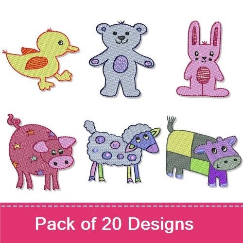Duck, Bear & Bunny Embroidery Bundle – Cute Farm Animals (20 Designs)