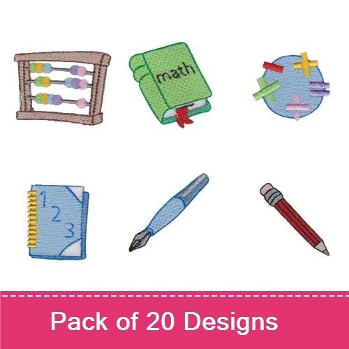 Back to School Essentials Embroidery Designs Bundle – Backpack, Abacus, Palette with Brushes & More (20 Designs)