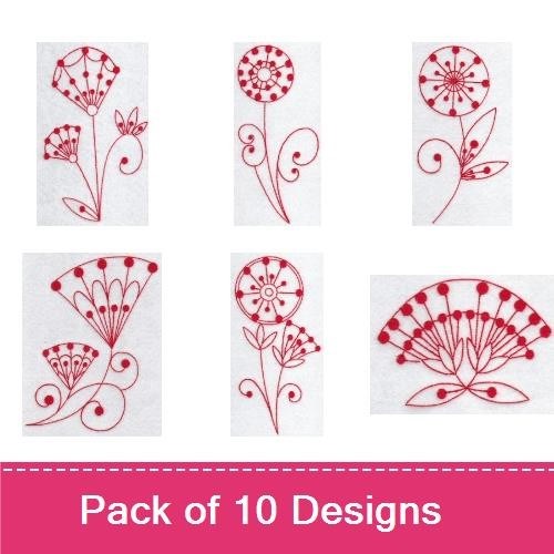 Fantasy Flowers Redwork