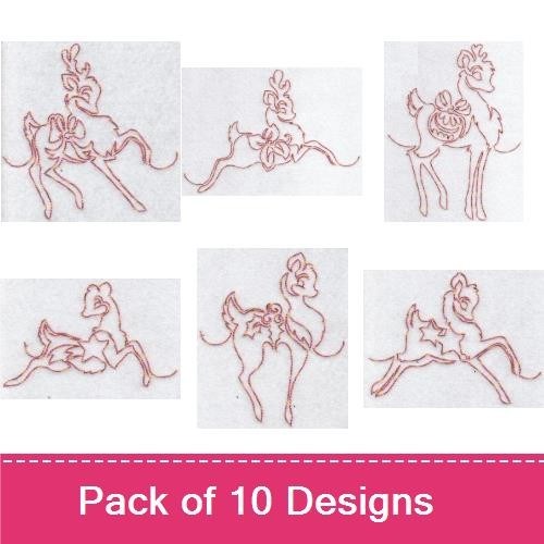 Festive Deers Redwork