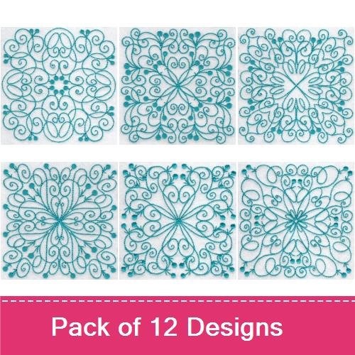 Wavy Quilt Blocks Redwork