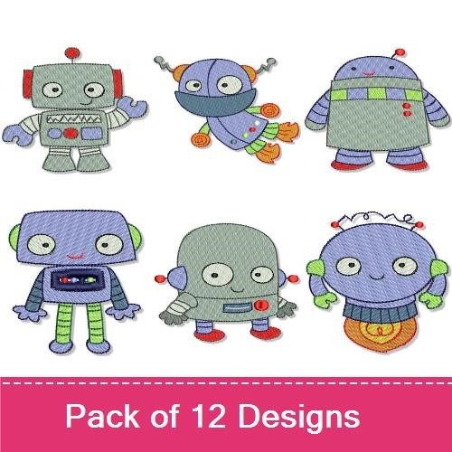 Robot Embroidery Bundle – Fun and Cute Designs (12 Designs)