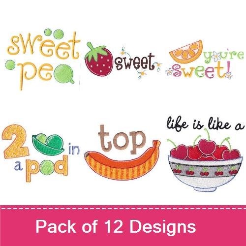 Fruits and Flowers Embroidery Designs Bundle – Pears, Strawberry, You're Sweet & More (12 Designs)