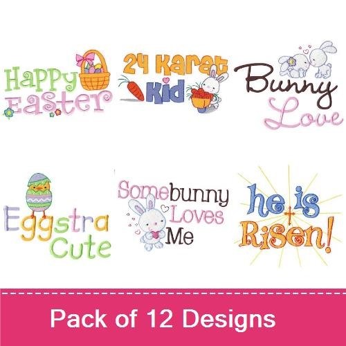 Easter Bunny Embroidery Designs Bundle – Hoppy Easter, Bunny Love, Eggstra Special & More (12 Designs)
