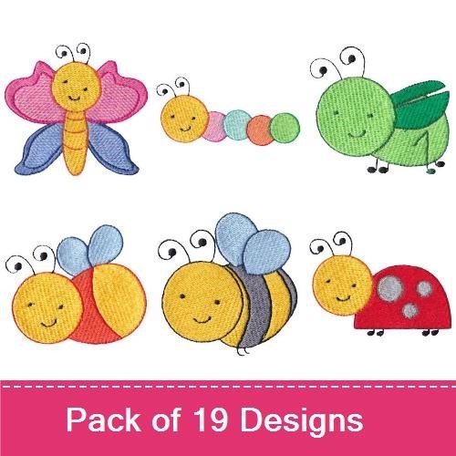 Cute Bug Embroidery Designs Bundle – Butterfly, Caterpillar, Ladybug, Bee & More (19 Designs)