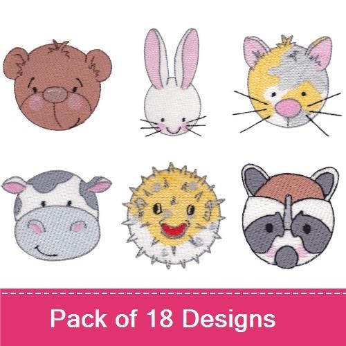 Animal Faces Embroidery Bundle – Cute Designs (18 Designs)