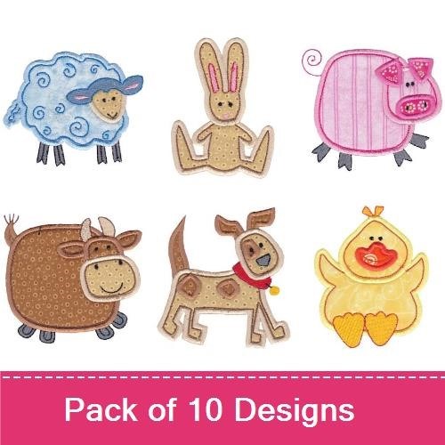 Farm Animal Embroidery Bundle – Sheep, Bunny, Pig & More (10 Designs)