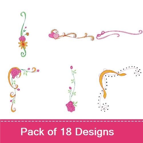 Floral & Butterfly Embroidery Designs Bundle – Floral Swirl with Butterfly, Curly Floral Stem, Butterfly with Swirl & More (18 Designs)