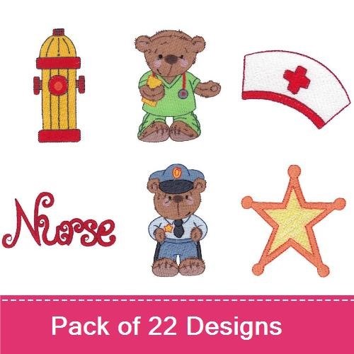 Teddy Bear Fun Embroidery Designs Bundle – Chef Teddy Bear, First Aid Bear, Water Hose & More (22 Designs)